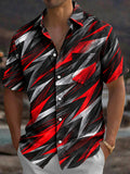 Oceanlyte Men's Abstract Geometric Jagged Lines Print Short Sleeve Shirt with Chest Pocket