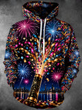 Oceanlyte Men's Graphic New Year Fireworks And Confetti Print Long Sleeve Hoodie