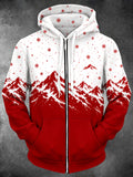 Oceanlyte Men's Snowy Mountains And Snowflakes Print Long Sleeve Zip-Up Hoodie