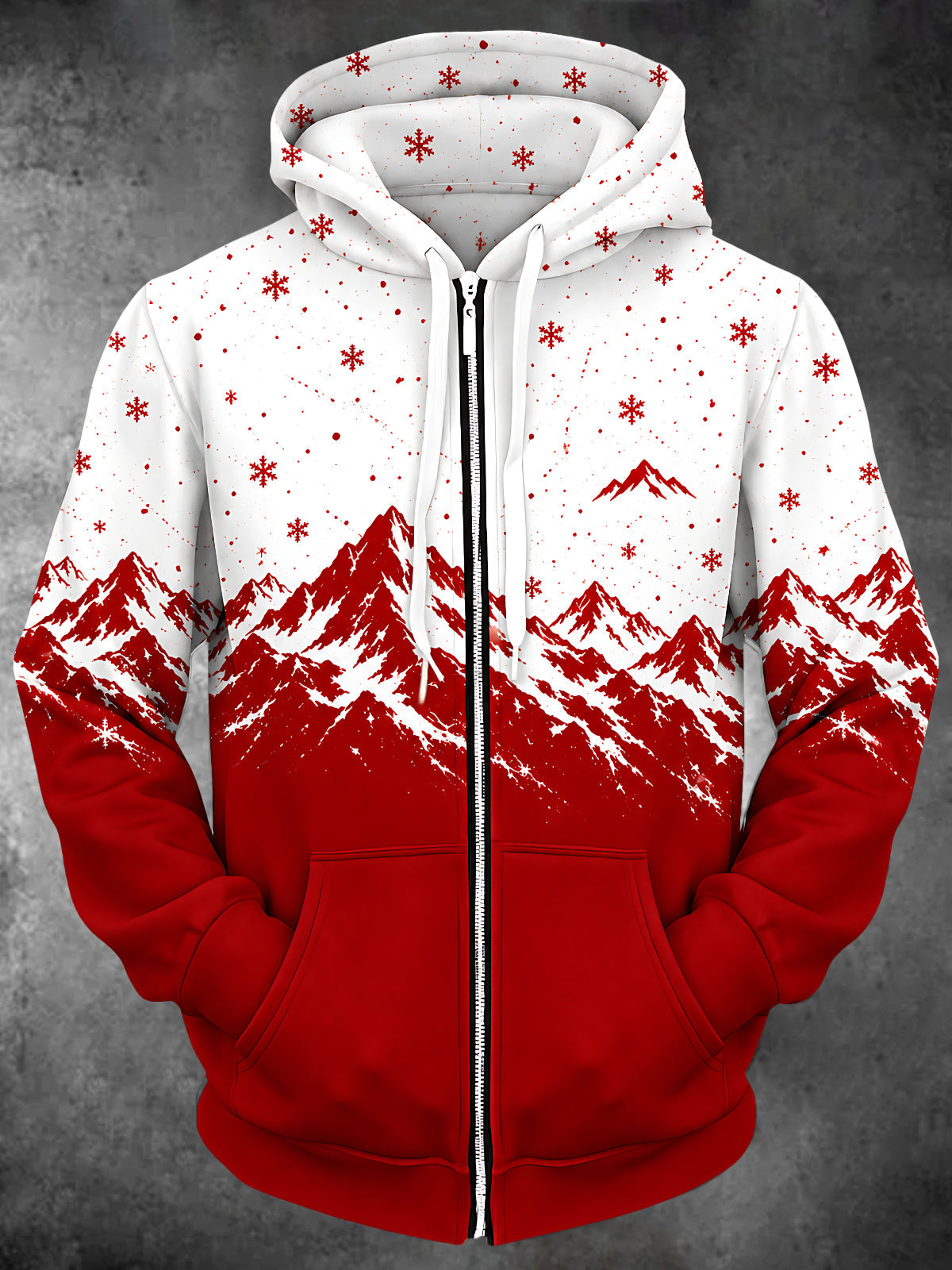 Oceanlyte Men's Snowy Mountains And Snowflakes Print Long Sleeve Zip-Up Hoodie