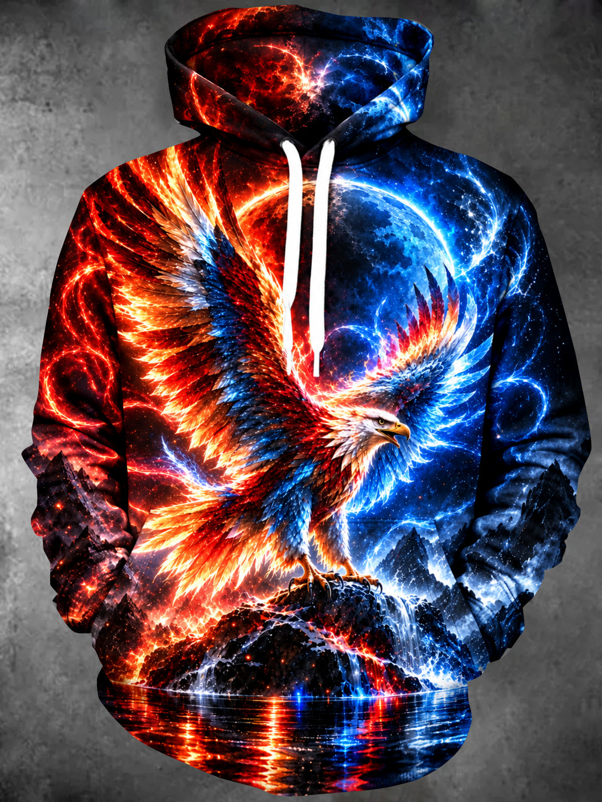 Oceanlyte Men's Graphic Eagle With Fire And Ice Wings Print Long Sleeve Hoodie