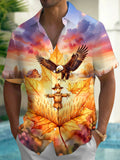 Oceanlyte Men's Short Sleeve Shirt - Autumn Maple Leaf With Eagle And Scarecrow Print with Chest Pocket