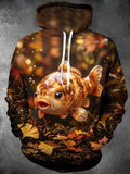 Oceanlyte Men's Graphic Cartoon Koi Fish Print Long Sleeve Hoodie
