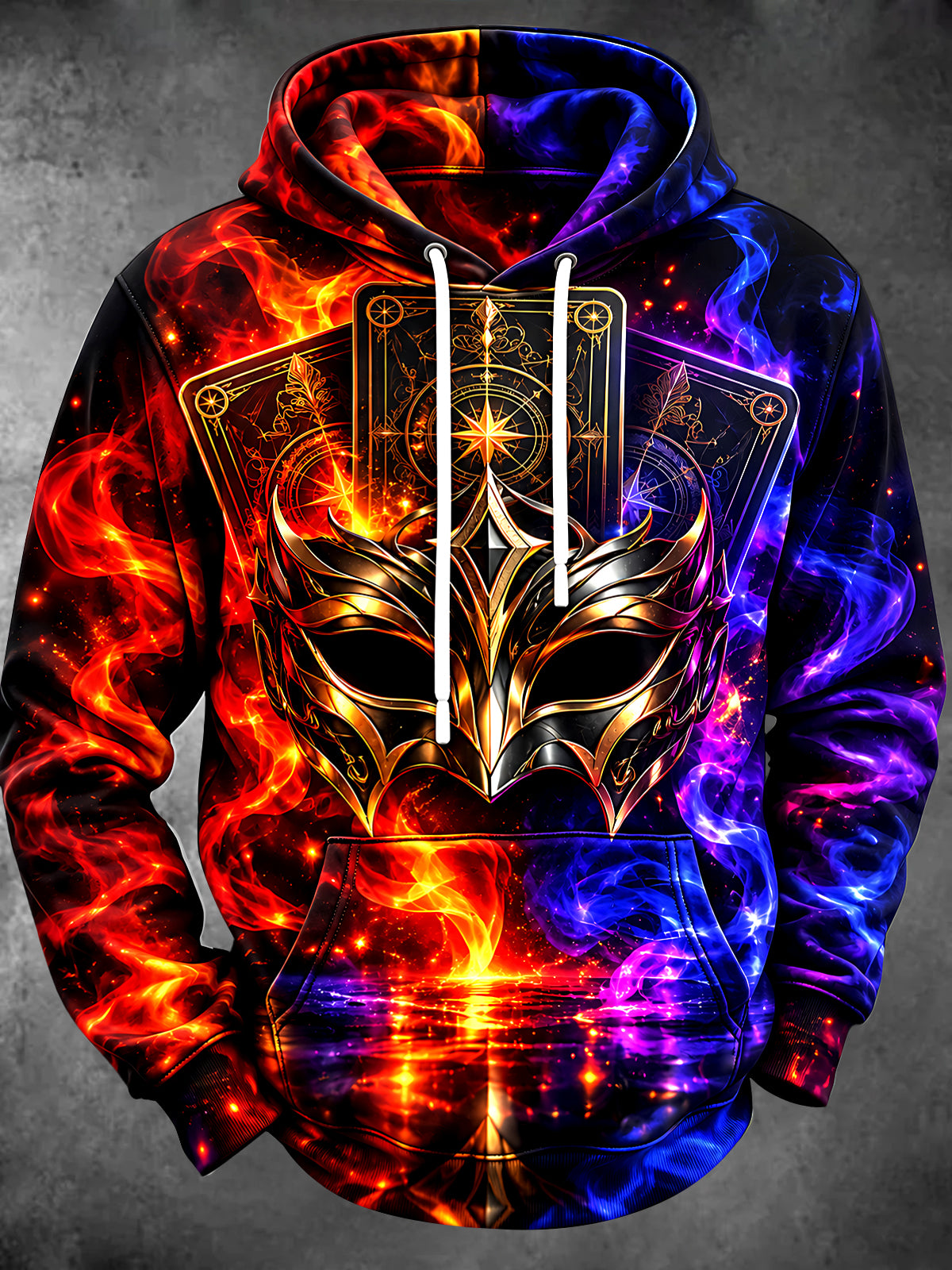 Oceanlyte Men's Graphic Fantasy Mask And Tarot Cards Print Long Sleeve Hoodie