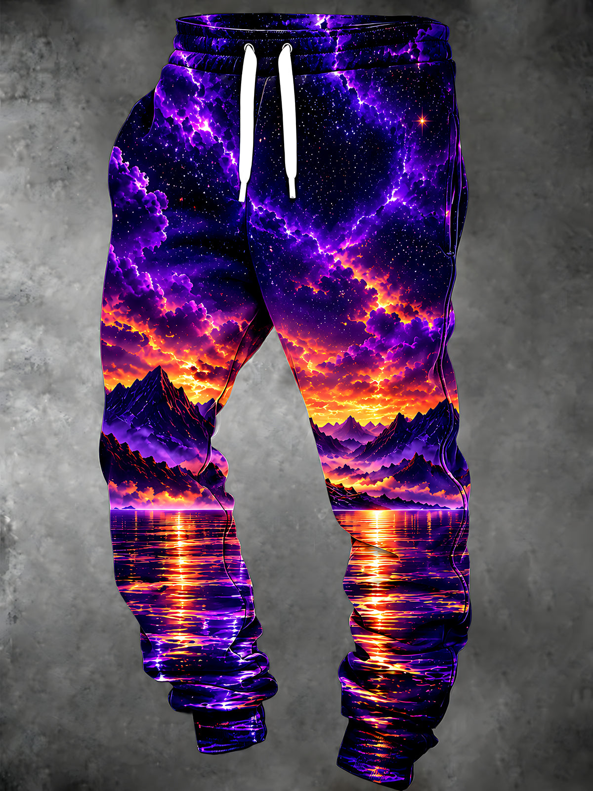 Oceanlyte Men's Pants - Cosmic Sunset Landscape With Mountains And Water Reflection Print