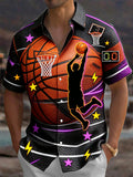 Oceanlyte Men's Basketball Player Silhouette And Hoops Print Short Sleeve Shirt with Chest Pocket
