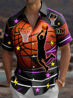 Oceanlyte Men's Basketball Player Silhouette And Hoops Print Short Sleeve Shirt with Chest Pocket