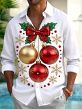 Oceanlyte Men's Christmas Ornaments And Snowflakes Print Long Sleeve Shirt with Chest Pocket