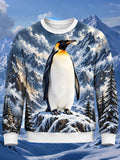 Oceanlyte Men's Penguin In Snowy Mountain Landscape Print Long Sleeve Sweatshirt
