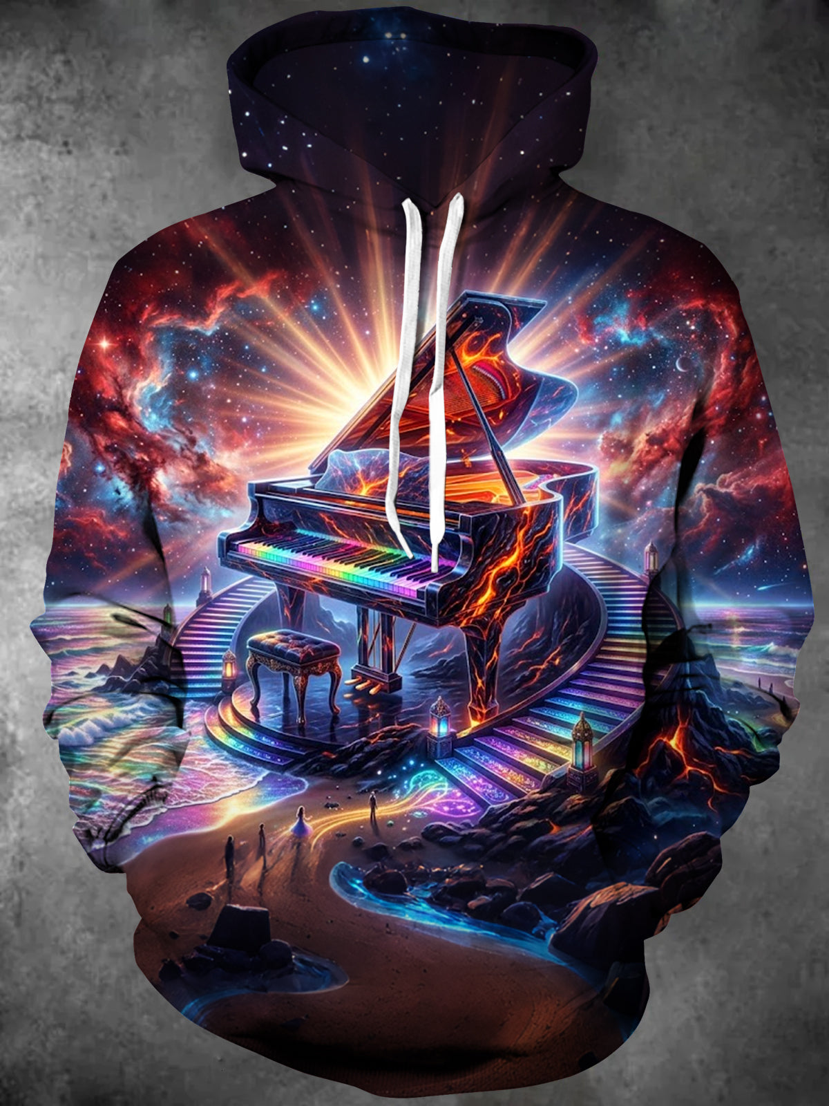 Oceanlyte Men's Cosmic Piano With Lava And Rainbow Keys Print Long Sleeve Hoodie