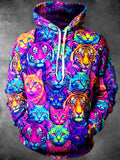 Oceanlyte Men's Graphic Colorful Cat And Tiger Faces Print Long Sleeve Hoodie