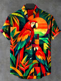 Oceanlyte Men's Hawaiian Parrots And Sunset Print Short Sleeve Shirt with Chest Pocket
