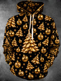 Oceanlyte Men's Gold Christmas Trees And Ornaments Print Long Sleeve Hoodie