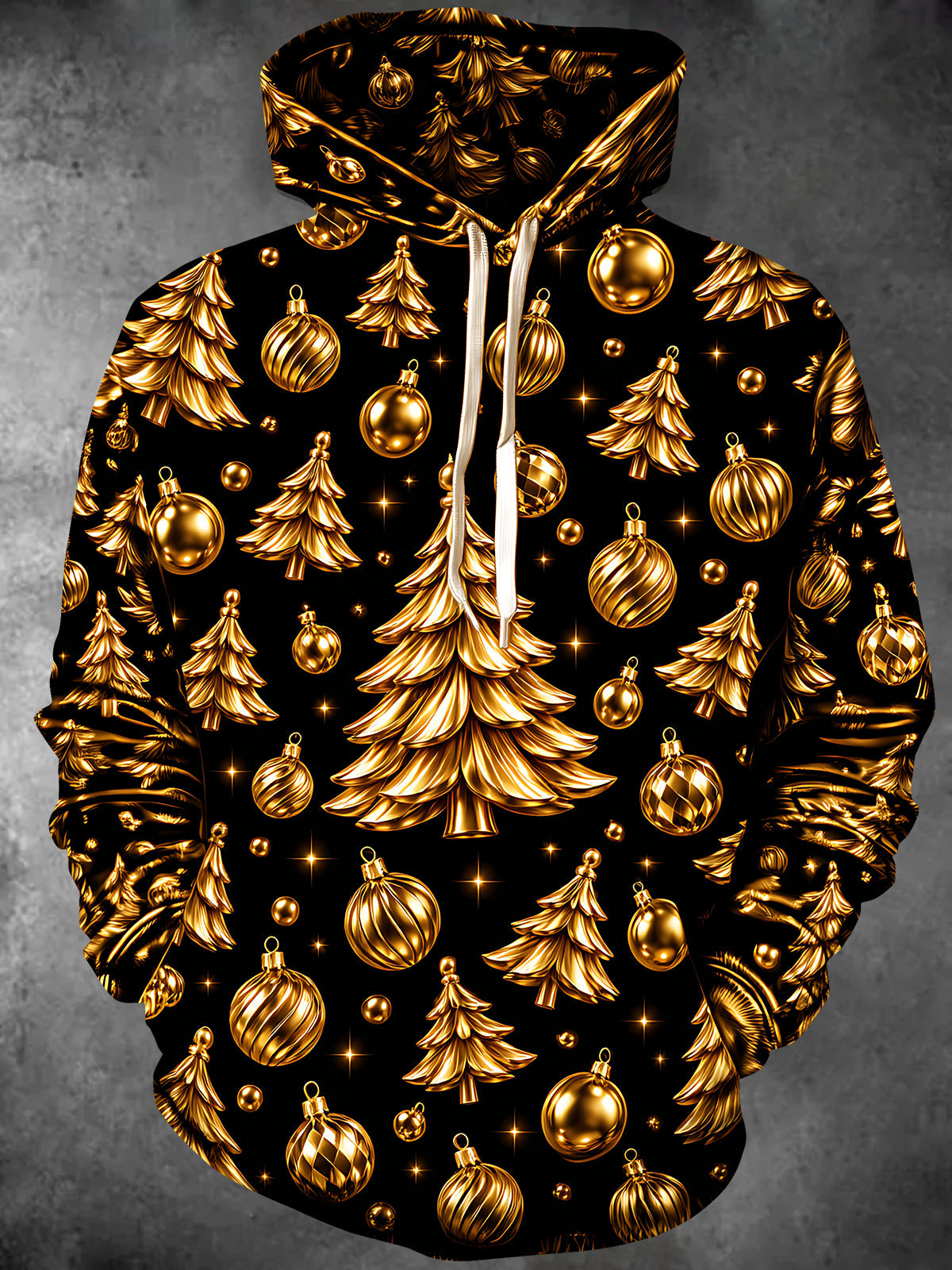 Oceanlyte Men's Gold Christmas Trees And Ornaments Print Long Sleeve Hoodie