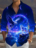 Oceanlyte Men's Graphic Eagle And Wolf In Cosmic Galaxy Print Long Sleeve Shirt with Chest Pocket