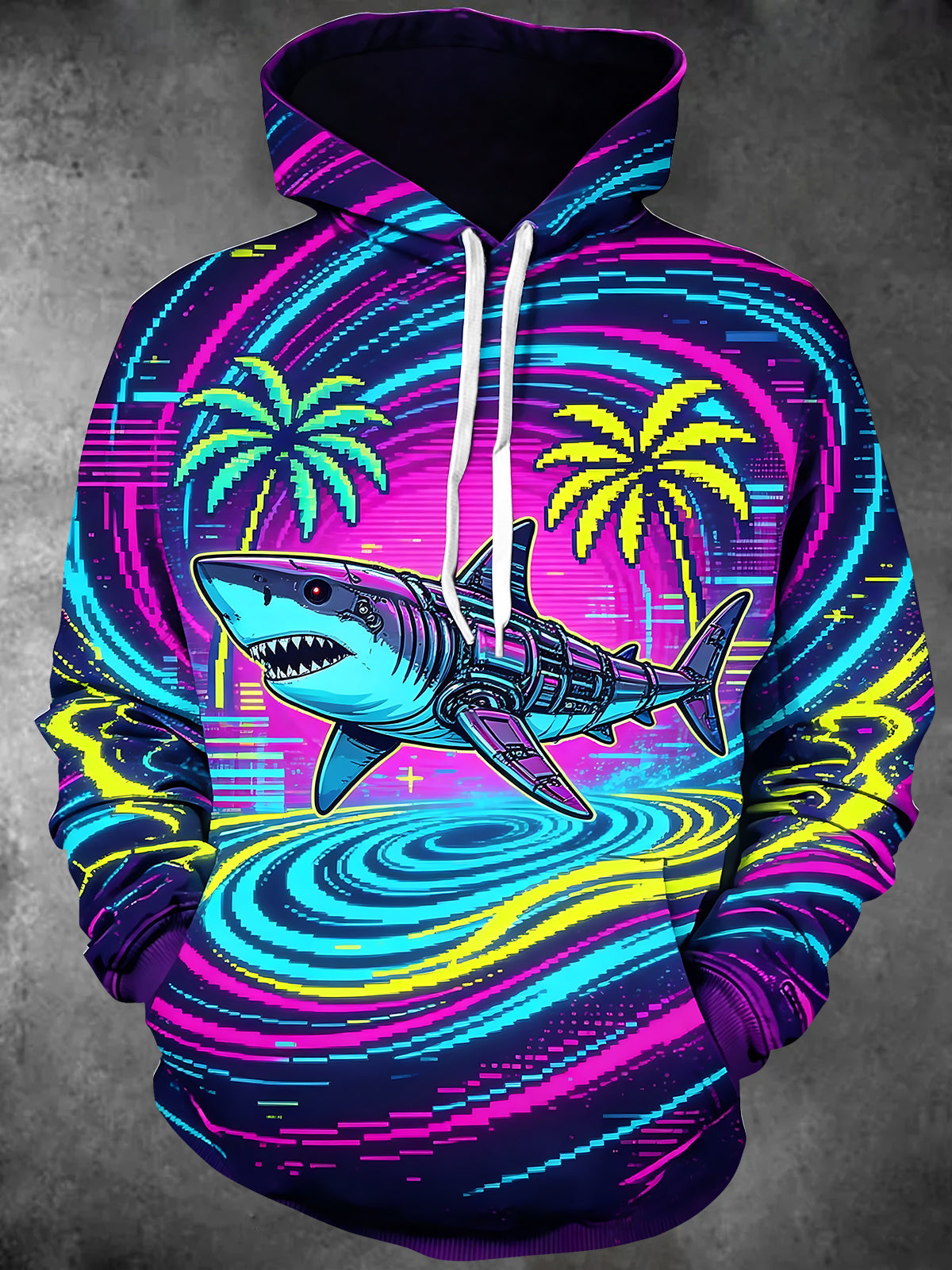 Oceanlyte Men's Graphic Mechanical Shark Print Long Sleeve Hoodie