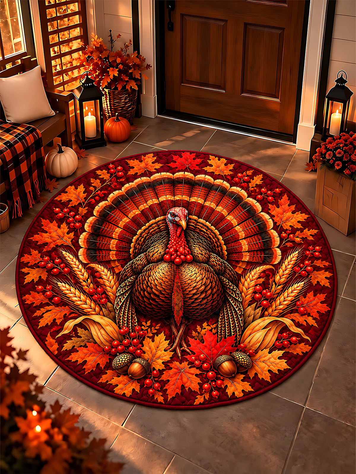 Oceanlyte Thanksgiving Day Turkey Maple leaf Round Area Rug