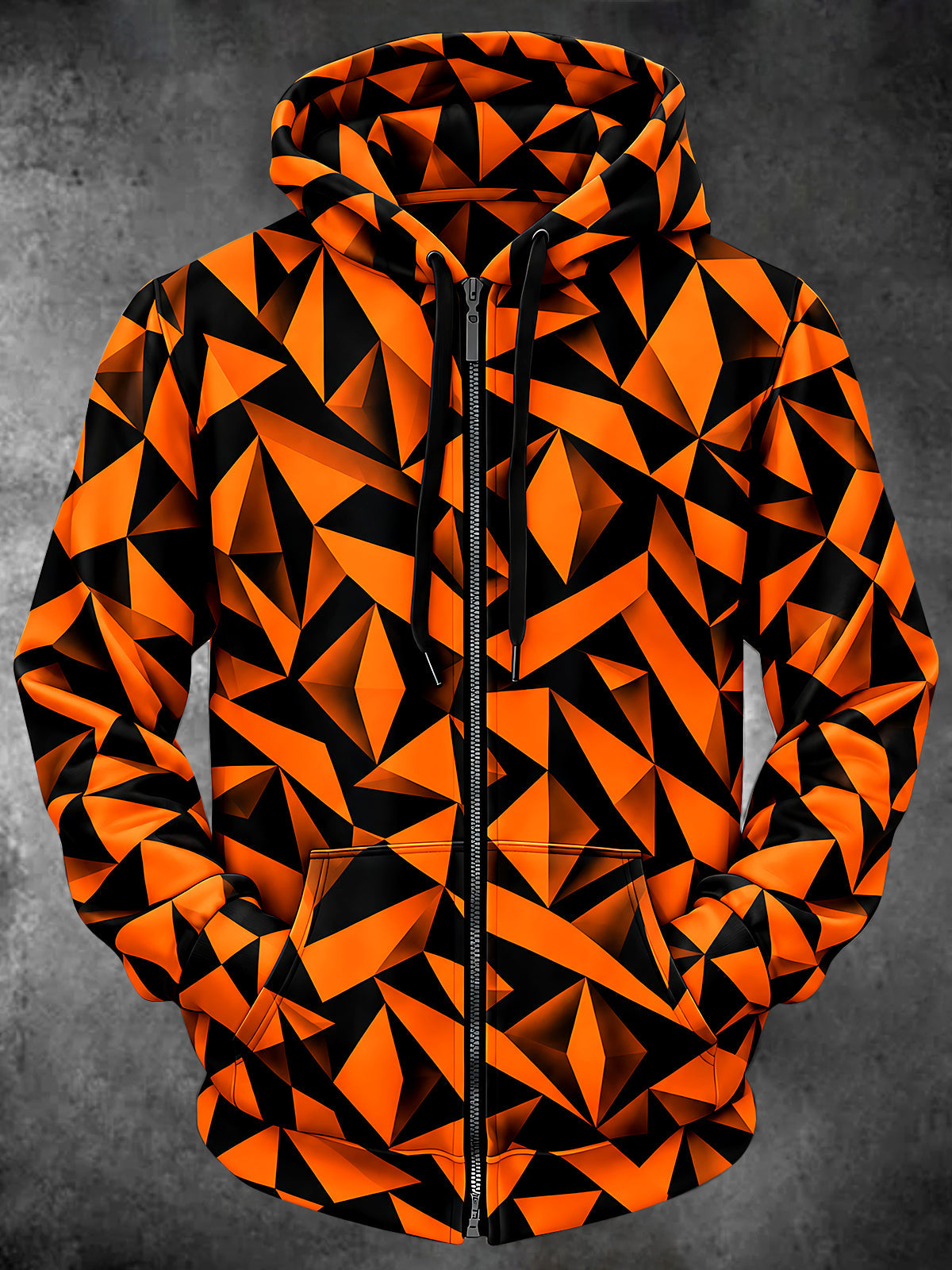 Oceanlyte Men's 3D Geometric 3D Diamond Pattern Long Sleeve Zip-Up Hoodie with Kangaroo Pocket