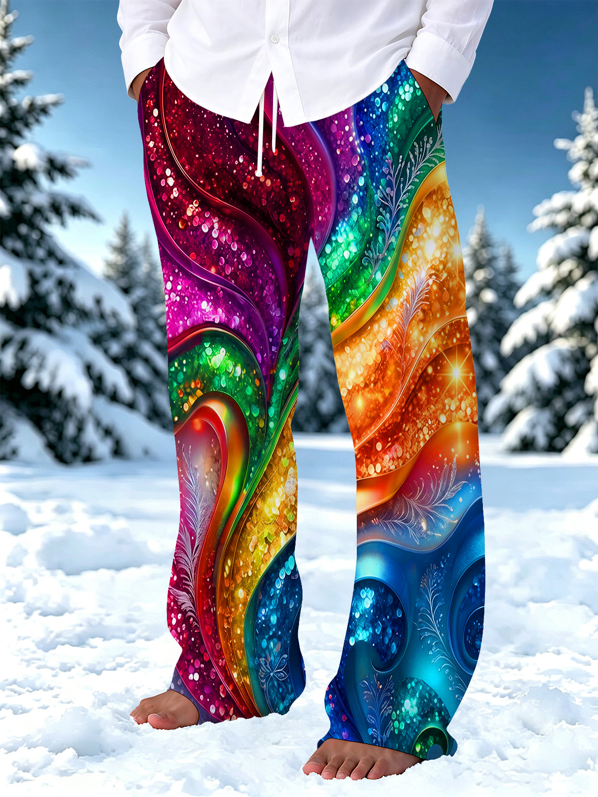 Oceanlyte Men's Patterned Abstract Rainbow Swirls And Glitter Print Pants