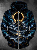 Oceanlyte Men's Eclipse And Mountain Landscape Print Long Sleeve Zip-Up Hoodie