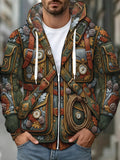 Oceanlyte Men's Adventure Gear And Nature Motif Print Long Sleeve Zip-Up Hoodie