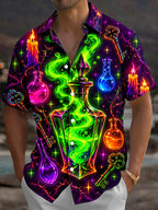 Oceanlyte Men's Graphic Magic Potion Bottles And Thorns Print Short Sleeve Shirt with Chest Pocket