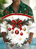 Oceanlyte Men's Long Sleeve Shirt - Christmas Bow And Ornaments With Pine Branches Print with Chest Pocket