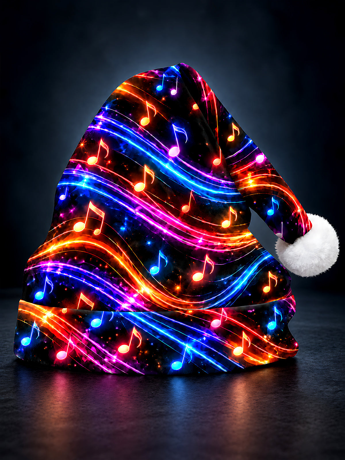 Oceanlyte Men's Graphic Neon Musical Notes And Wavy Lines On Santa Hat Print Hat