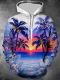 Oceanlyte Men's Sunset Seaside Scenery With Palm Trees Print Long Sleeve Hoodie
