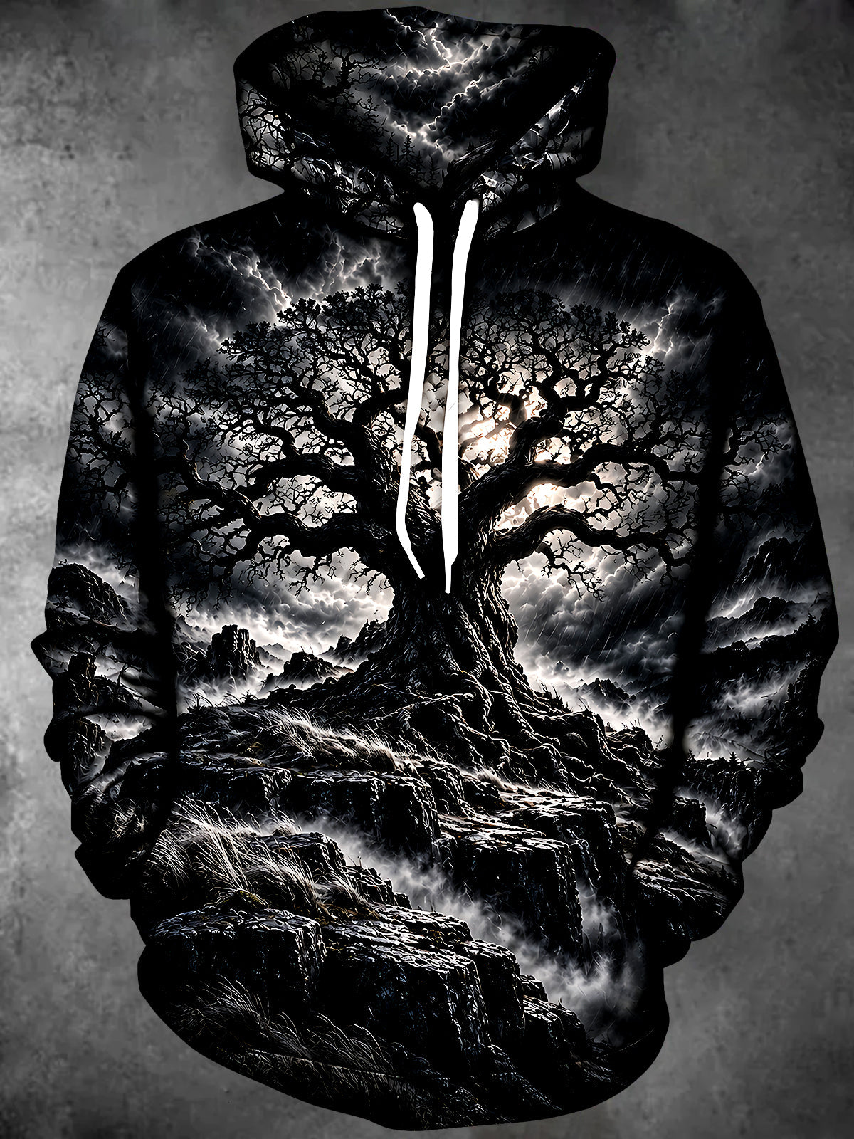 Oceanlyte Men's Graphic Dark Tree Landscape Print Long Sleeve Hoodie