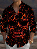 Oceanlyte Men's Graphic Lava Skull Print Long Sleeve Shirt with Chest Pocket