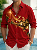 Oceanlyte Men's Nativity Scene With Poinsettias And Star Print Long Sleeve Shirt with Chest Pocket