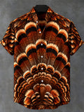 Oceanlyte Men's Thanksgiving Day Turkey Feathers Print Short Sleeve Shirt with Chest Pocket