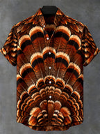 Oceanlyte Men's Thanksgiving Day Turkey Feathers Print Short Sleeve Shirt with Chest Pocket