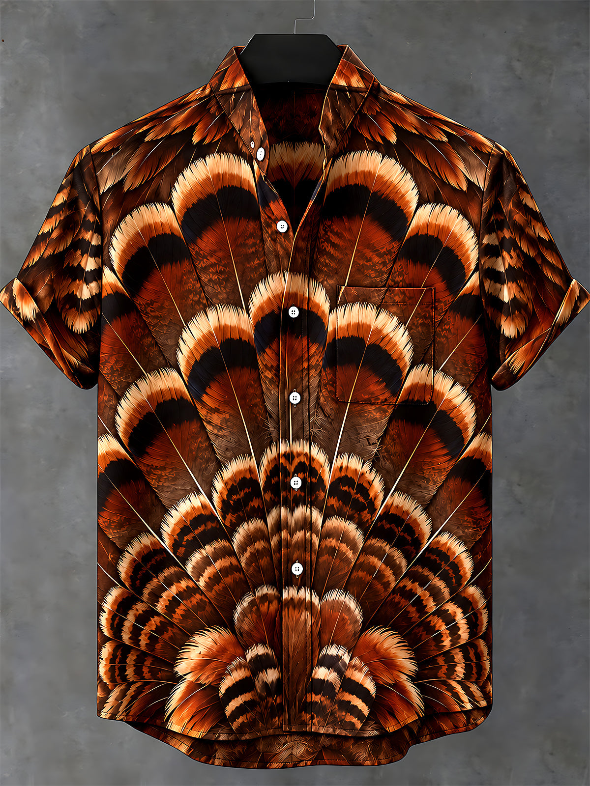 Oceanlyte Men's Thanksgiving Day Turkey Feathers Print Short Sleeve Shirt with Chest Pocket