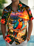 Oceanlyte Men's Hawaiian Parrot On Hammock Print Short Sleeve Shirt with Chest Pocket
