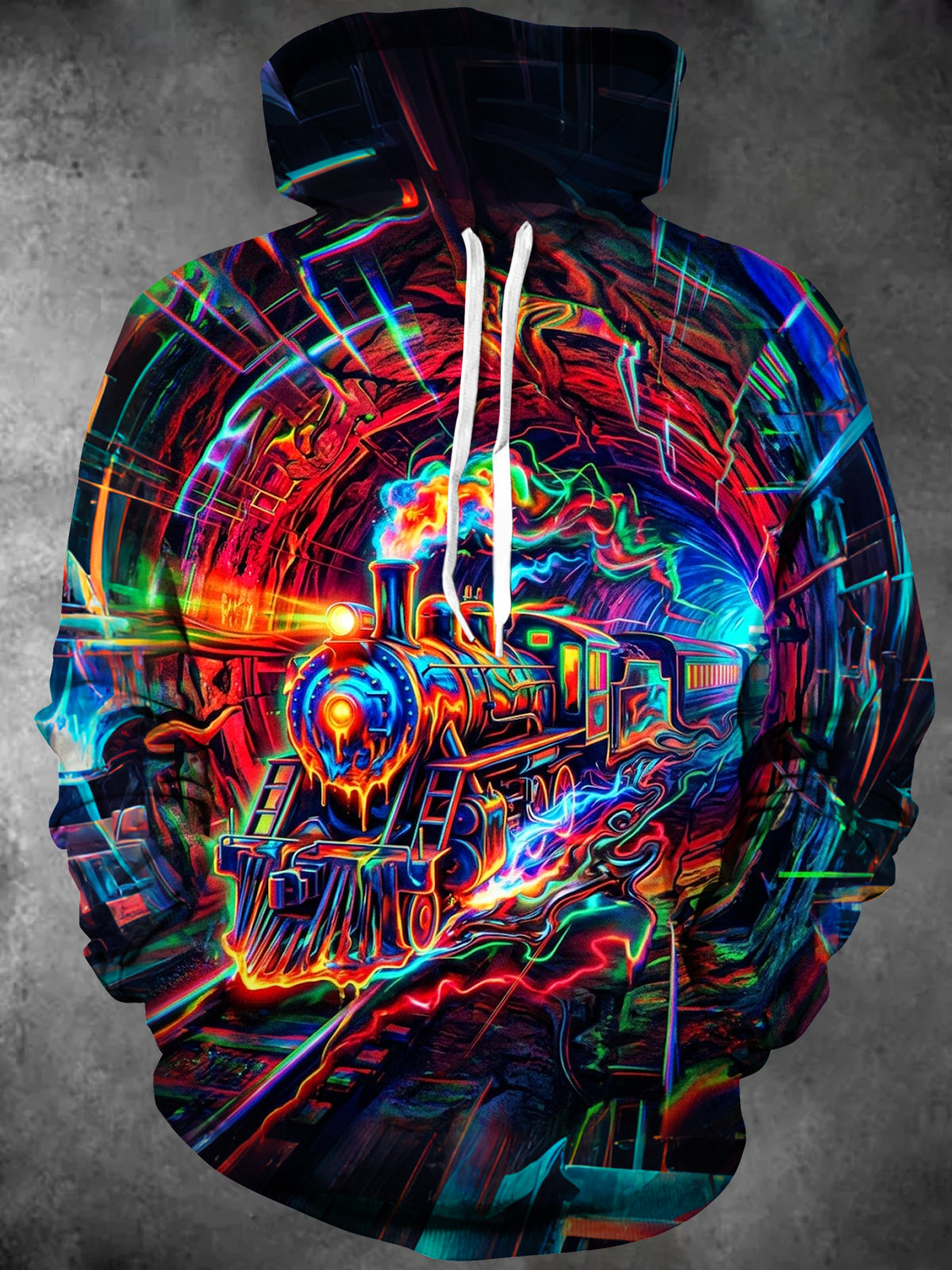 Oceanlyte Men's Graphic Neon Train In Tunnel Print Long Sleeve Hoodie