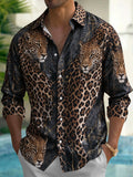 Oceanlyte Men's Printed Leopard Animal Print With Gold Accents Long Sleeve Shirt with Chest Pocket