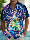 Oceanlyte Men's Hawaiian Undersea Christmas Print Short Sleeve Shirt with Chest Pocket