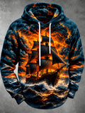 Oceanlyte Men's Graphic Sailing Ship On Stormy Sea Print Long Sleeve Hoodie