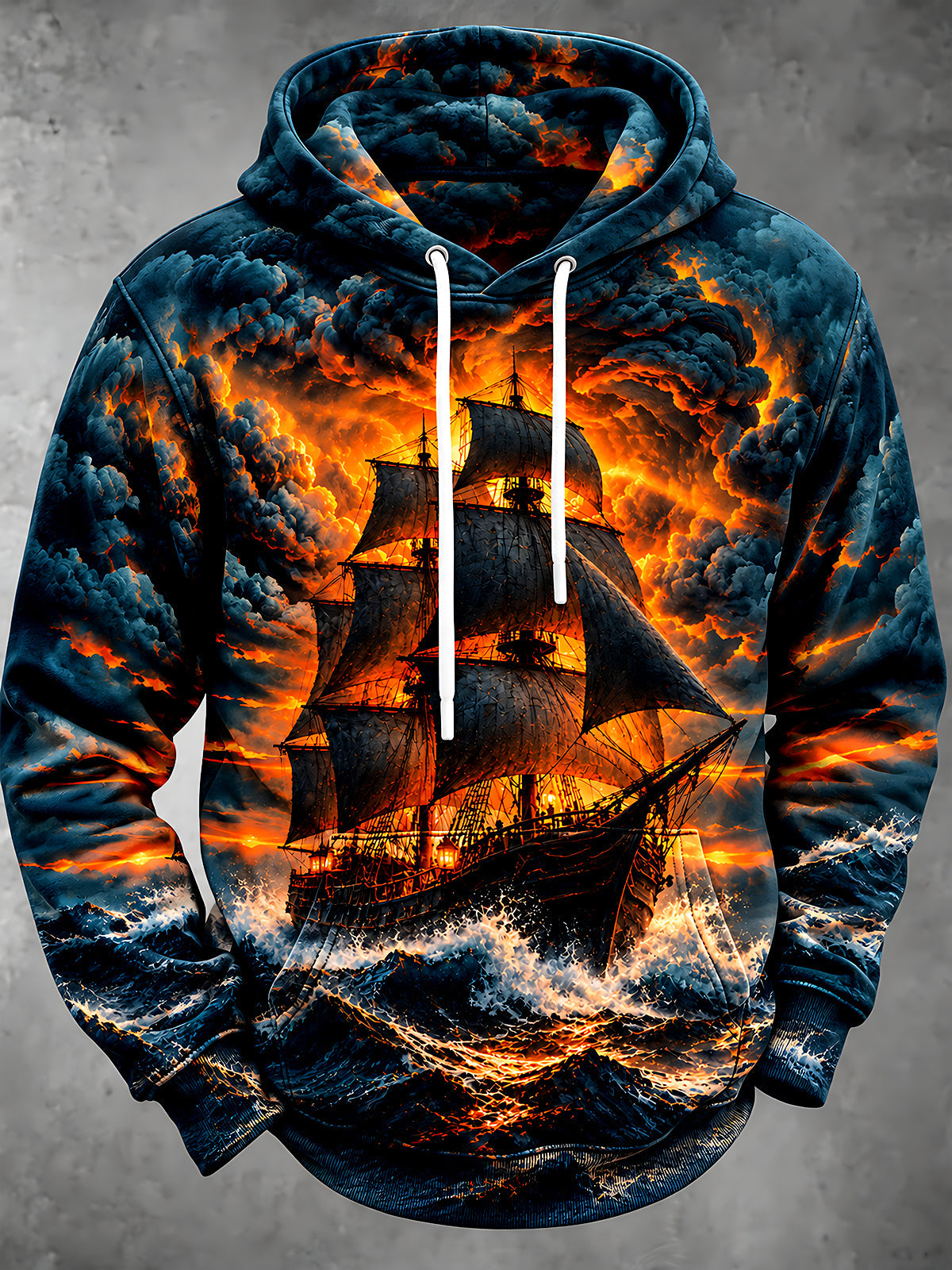 Oceanlyte Men's Graphic Sailing Ship On Stormy Sea Print Long Sleeve Hoodie
