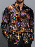 Oceanlyte Men's Steampunk Airships And Fantasy Cityscape Print Long Sleeve Shirt with Chest Pocket