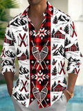 Oceanlyte Men's Long Sleeve Shirt - Winter Skiing Scenes With Snowy Mountains And Cabins Print with Chest Pocket