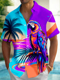 Oceanlyte Men's Hawaiian Macaw Parrot And Palm Trees Print Short Sleeve Shirt with Chest Pocket
