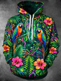 Oceanlyte Men's Tropical Parrots And Hibiscus Flowers Print Long Sleeve Hoodie