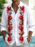 Oceanlyte Men's Christmas Ornaments And Candy Canes Print Long Sleeve Shirt with Chest Pocket