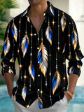 Oceanlyte Men's Printed Feathers And Hanging Crystals Print Long Sleeve Shirt with Chest Pocket