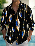 Oceanlyte Men's Printed Feathers And Hanging Crystals Print Long Sleeve Shirt with Chest Pocket