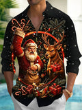 Oceanlyte Men's Long Sleeve Shirt - Angry Santa Claus And Reindeer With Gifts Print with Chest Pocket