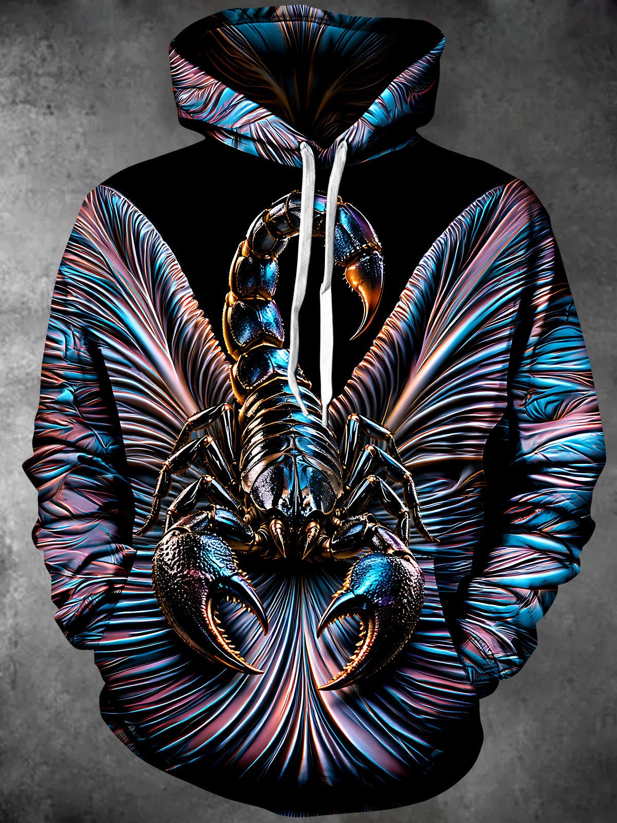 Oceanlyte Men's Long Sleeve Hoodie - Metallic Scorpion With Iridescent Background Print